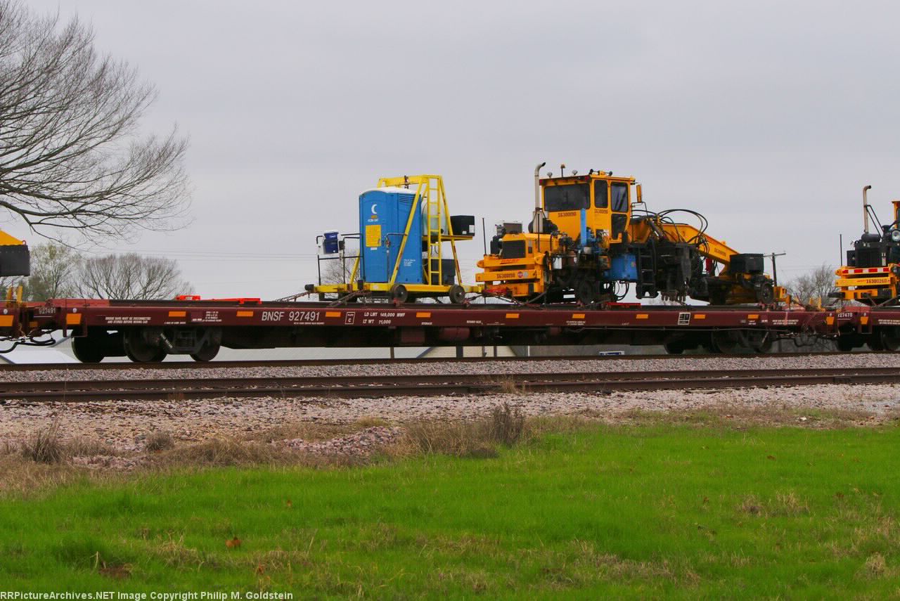 BNSF 927491, BNSF porta-potty (the most important piece of equipment!), X6300190 - Nordco Tie Inserter / Remover